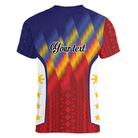 Personalized Philippines Eight Rays Sun Women V-Neck T-Shirt Traditional Filipino Igorot Pattern Motif LT9 - Polynesian Pride