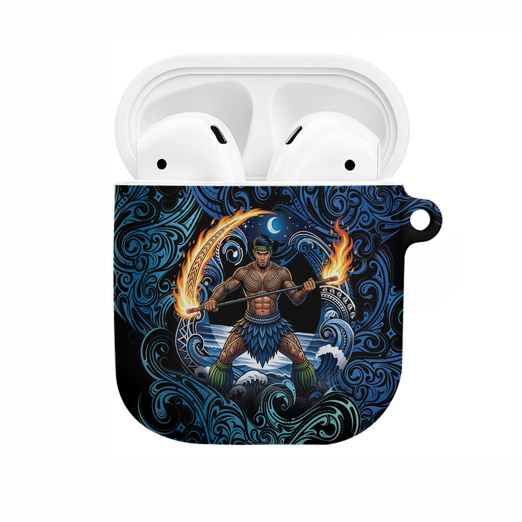 Samoa Siva Afi AirPods Case Fireknife Fire Dance Pacific Tribal Motif LT9 Blue - Polynesian Pride