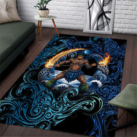 Samoa Siva Afi Area Rug Fireknife Fire Dance Pacific Tribal Motif LT9 Blue - Polynesian Pride