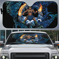 Samoa Siva Afi Auto Sun Shade Fireknife Fire Dance Pacific Tribal Motif LT9 Blue - Polynesian Pride