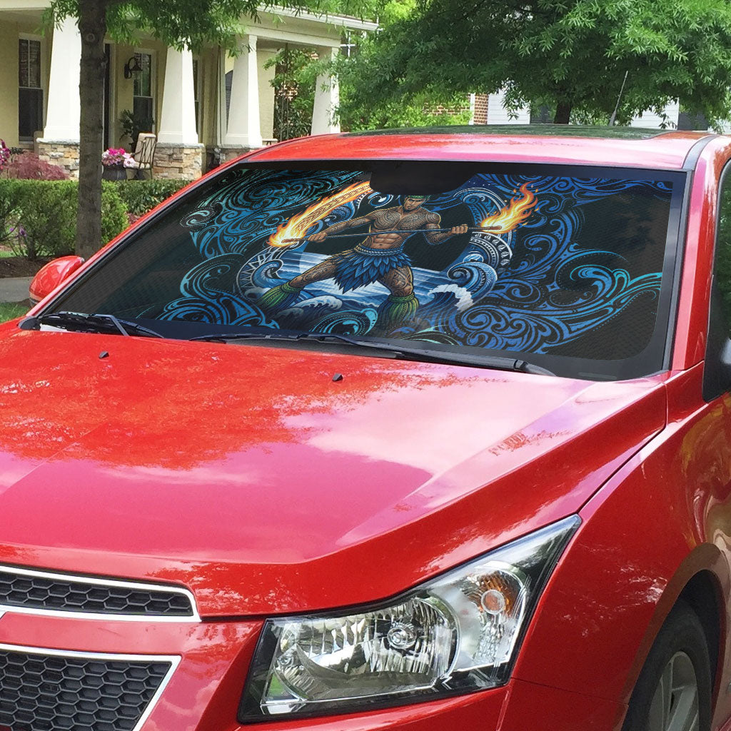 Samoa Siva Afi Auto Sun Shade Fireknife Fire Dance Pacific Tribal Motif LT9 - Polynesian Pride