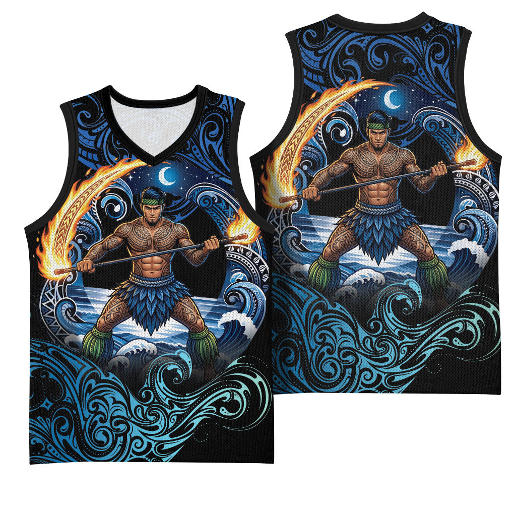 Samoa Siva Afi Basketball Jersey Fireknife Fire Dance Pacific Tribal Motif LT9 - Polynesian Pride