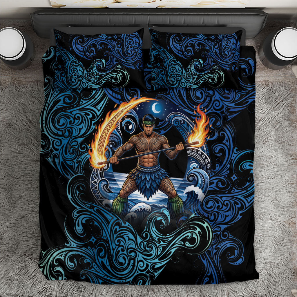 Samoa Siva Afi Bedding Set Fireknife Fire Dance Pacific Tribal Motif LT9 Blue - Polynesian Pride