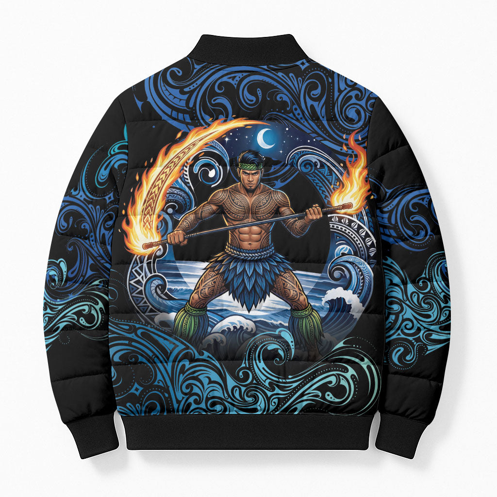 Samoa Siva Afi Bomber Puffer Jacket Fireknife Fire Dance Pacific Tribal Motif LT9 - Polynesian Pride