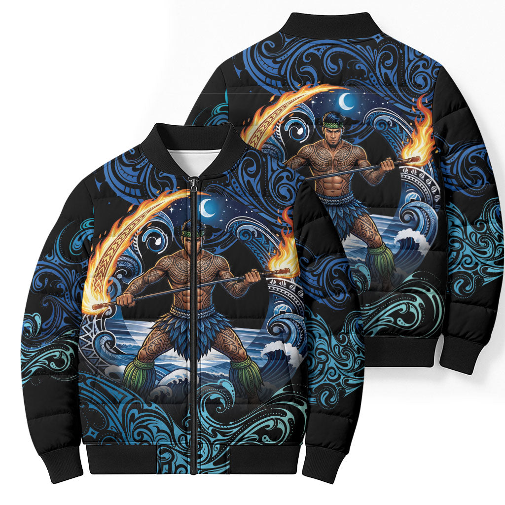 Samoa Siva Afi Bomber Puffer Jacket Fireknife Fire Dance Pacific Tribal Motif LT9 - Polynesian Pride