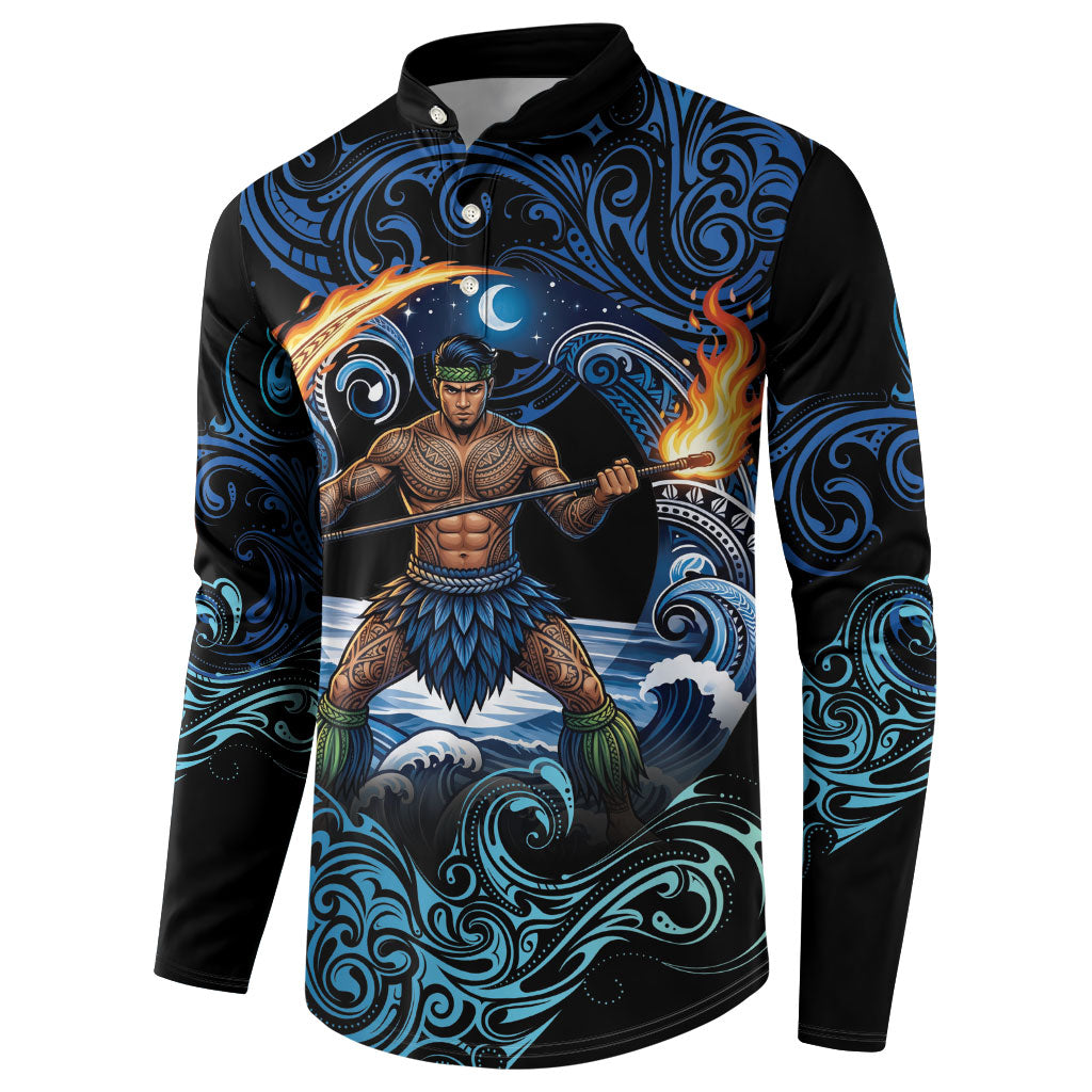 Samoa Siva Afi Button Sweatshirt Fireknife Fire Dance Pacific Tribal Motif LT9 - Polynesian Pride