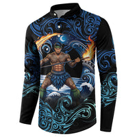 Samoa Siva Afi Button Sweatshirt Fireknife Fire Dance Pacific Tribal Motif LT9 - Polynesian Pride
