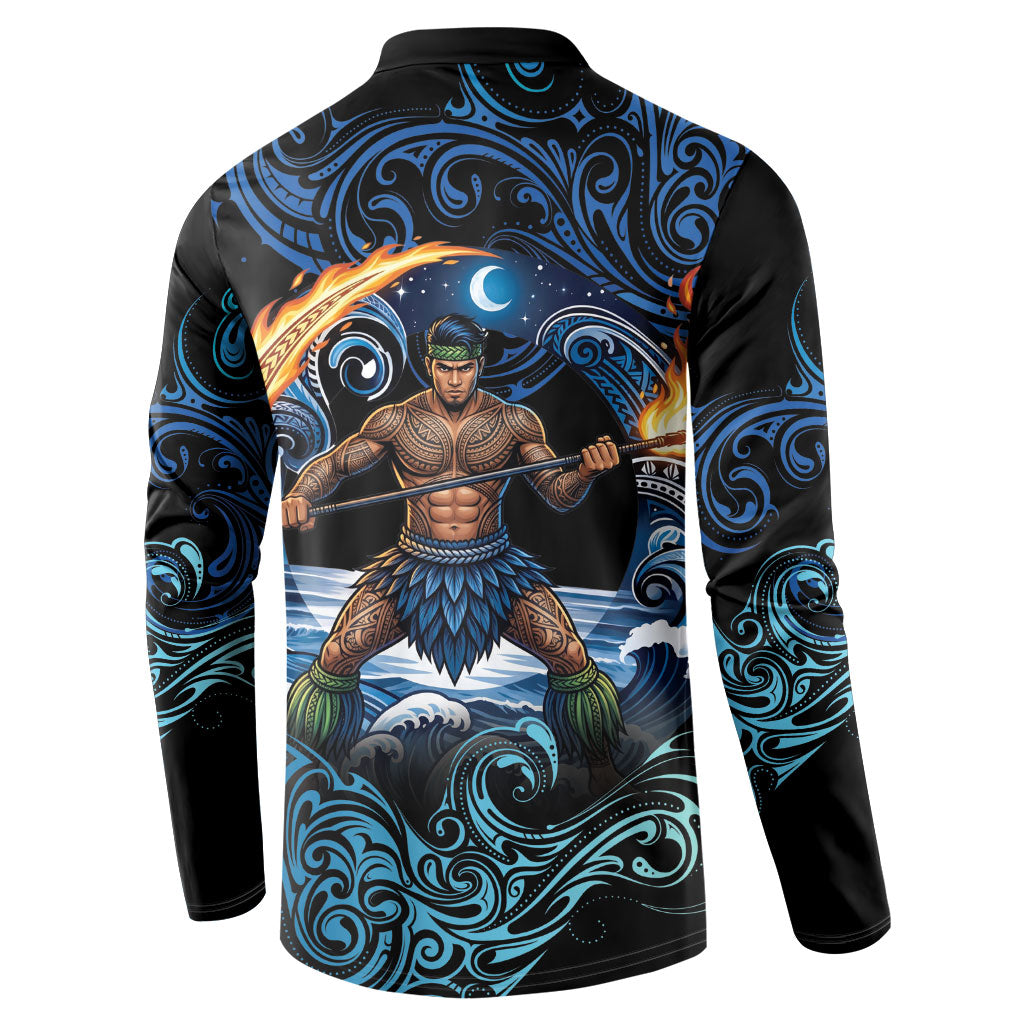 Samoa Siva Afi Button Sweatshirt Fireknife Fire Dance Pacific Tribal Motif LT9 - Polynesian Pride