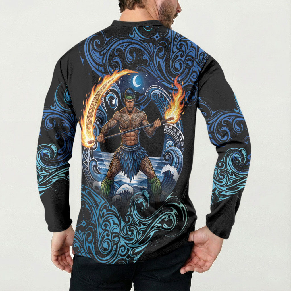 Samoa Siva Afi Button Sweatshirt Fireknife Fire Dance Pacific Tribal Motif LT9 - Polynesian Pride