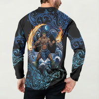 Samoa Siva Afi Button Sweatshirt Fireknife Fire Dance Pacific Tribal Motif LT9 - Polynesian Pride