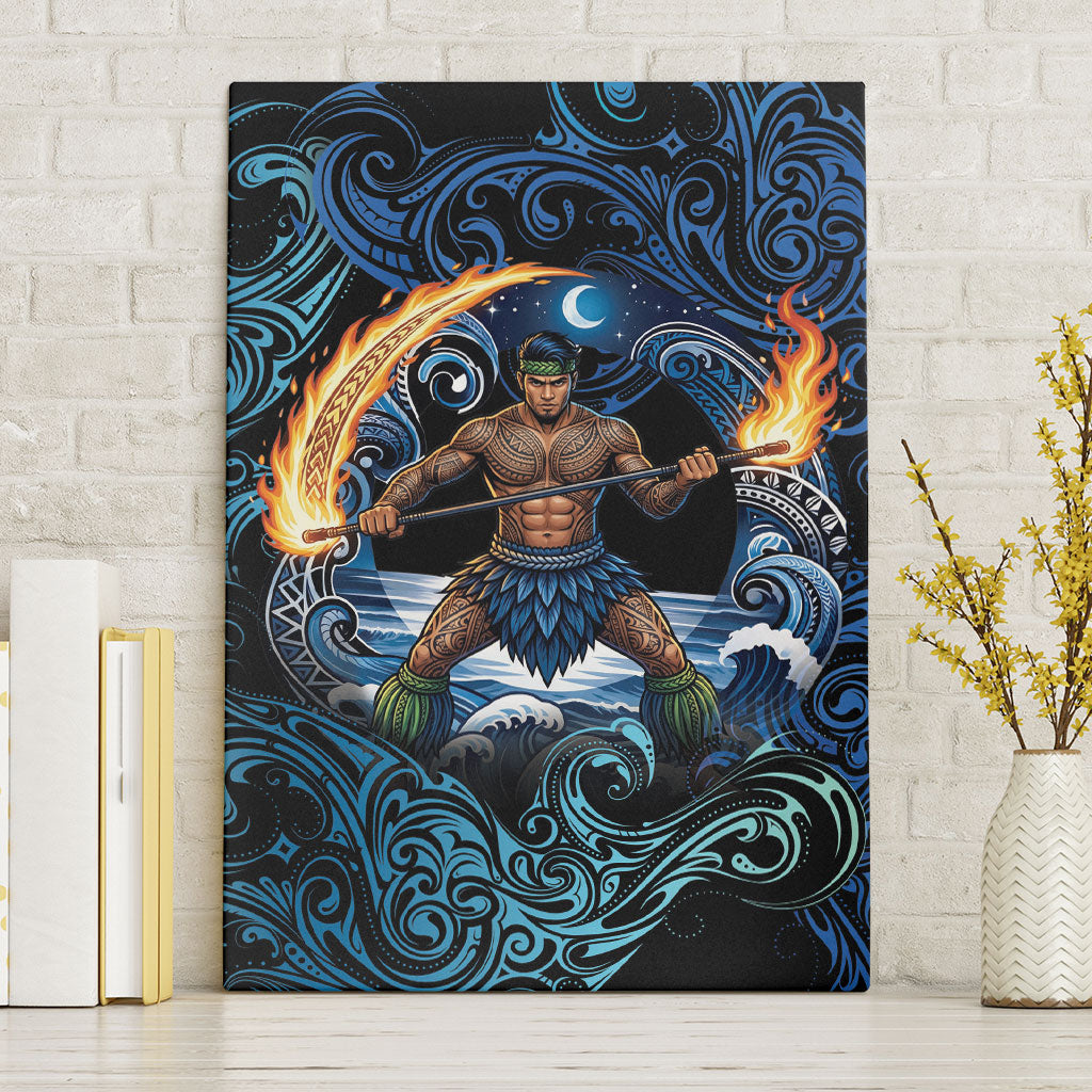 Samoa Siva Afi Canvas Wall Art Fireknife Fire Dance Pacific Tribal Motif LT9 Without Frame Blue - Polynesian Pride