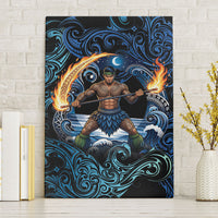 Samoa Siva Afi Canvas Wall Art Fireknife Fire Dance Pacific Tribal Motif LT9 Without Frame Blue - Polynesian Pride