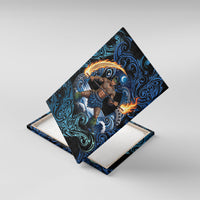 Samoa Siva Afi Canvas Wall Art Fireknife Fire Dance Pacific Tribal Motif LT9 With Frame Blue - Polynesian Pride