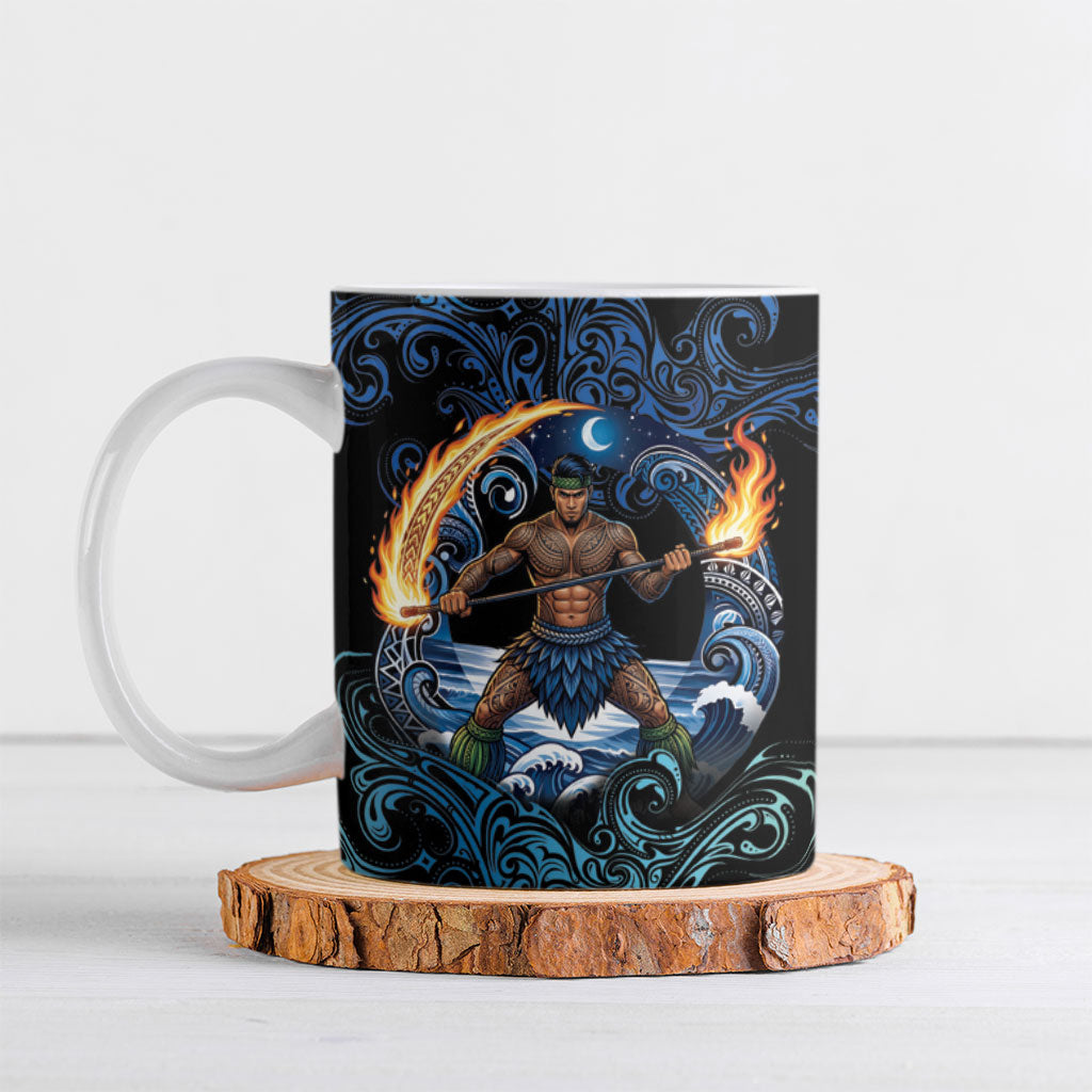 Samoa Siva Afi Ceramic Mug Fireknife Fire Dance Pacific Tribal Motif LT9 Blue - Polynesian Pride