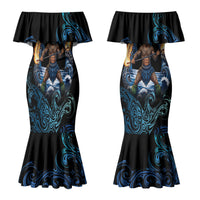 Samoa Siva Afi Couples Matching Mermaid Dress and Long Sleeve Button Shirt Fireknife Fire Dance Pacific Tribal Motif LT9 - Polynesian Pride