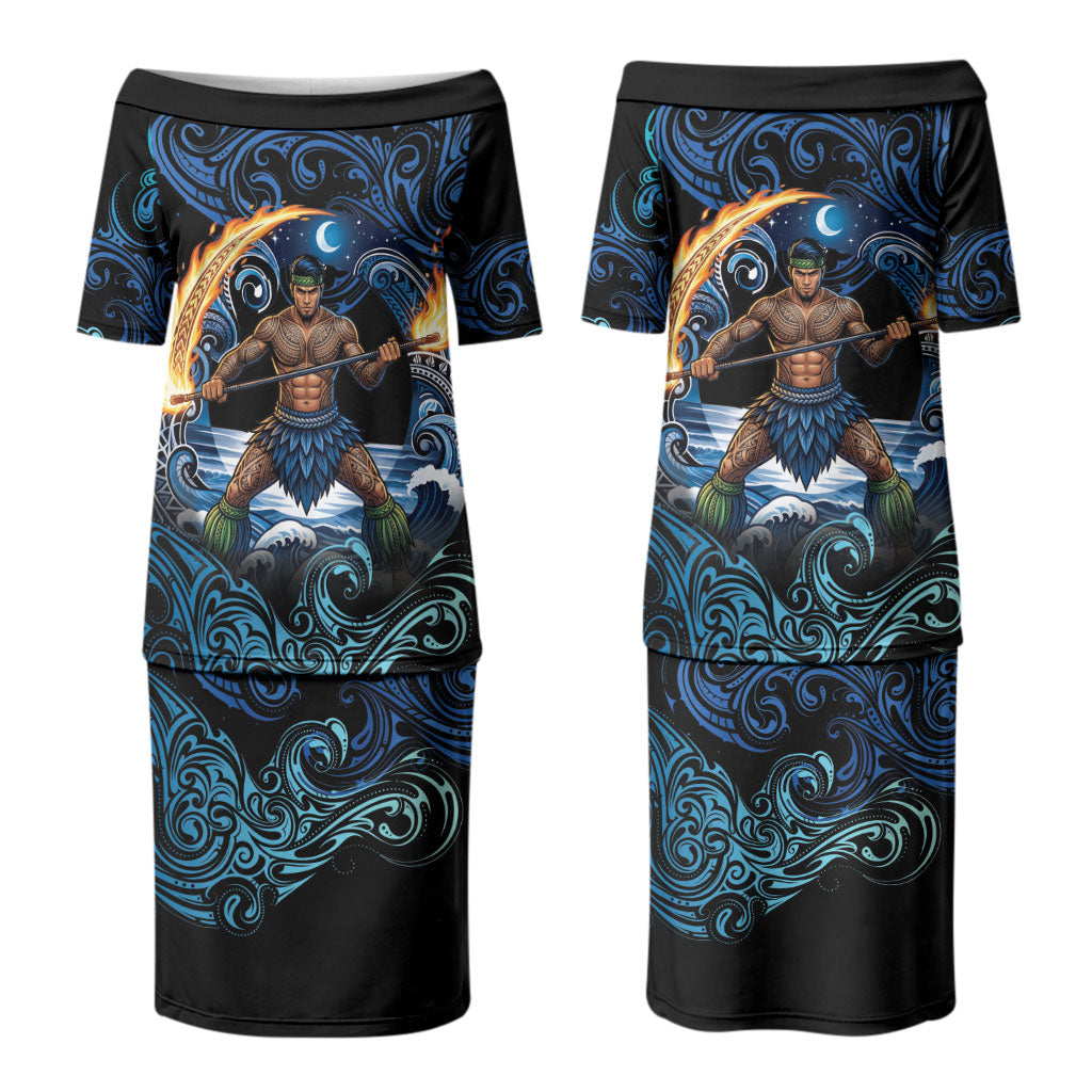 Samoa Siva Afi Couples Matching Puletasi and Long Sleeve Button Shirt Fireknife Fire Dance Pacific Tribal Motif LT9 - Polynesian Pride