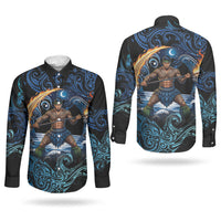 Samoa Siva Afi Couples Matching Short Sleeve Bodycon Dress and Long Sleeve Button Shirt Fireknife Fire Dance Pacific Tribal Motif LT9 - Polynesian Pride