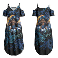 Samoa Siva Afi Couples Matching Summer Maxi Dress and Hawaiian Shirt Fireknife Fire Dance Pacific Tribal Motif LT9 - Polynesian Pride