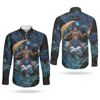 Samoa Siva Afi Couples Matching Summer Maxi Dress and Long Sleeve Button Shirt Fireknife Fire Dance Pacific Tribal Motif LT9 - Polynesian Pride