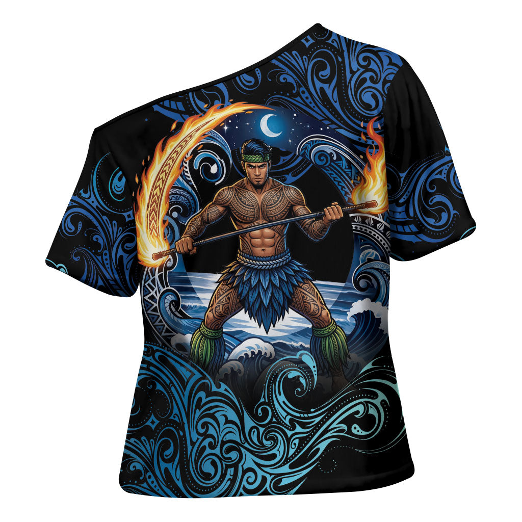 Samoa Siva Afi Cross Shoulder Shirt Fireknife Fire Dance Pacific Tribal Motif LT9 - Polynesian Pride