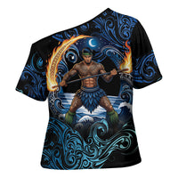 Samoa Siva Afi Cross Shoulder Shirt Fireknife Fire Dance Pacific Tribal Motif LT9 - Polynesian Pride