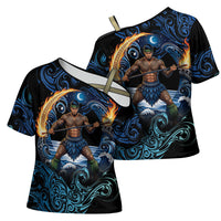 Samoa Siva Afi Cross Shoulder Shirt Fireknife Fire Dance Pacific Tribal Motif LT9 - Polynesian Pride