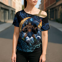 Samoa Siva Afi Cross Shoulder Shirt Fireknife Fire Dance Pacific Tribal Motif LT9 - Polynesian Pride