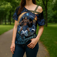 Samoa Siva Afi Cross Shoulder Shirt Fireknife Fire Dance Pacific Tribal Motif LT9 - Polynesian Pride