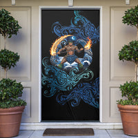 Samoa Siva Afi Door Cover Fireknife Fire Dance Pacific Tribal Motif LT9 Blue - Polynesian Pride
