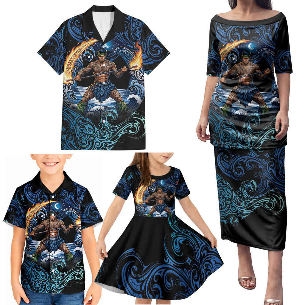 Samoa Siva Afi Family Matching Puletasi and Hawaiian Shirt Fireknife Fire Dance Pacific Tribal Motif LT9 - Polynesian Pride