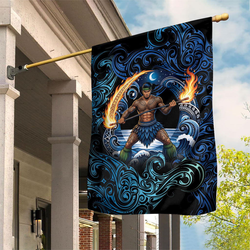 Samoa Siva Afi Garden Flag Fireknife Fire Dance Pacific Tribal Motif LT9 House Flag Blue - Polynesian Pride