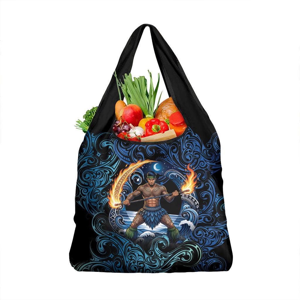 Samoa Siva Afi Grocery Bag Fireknife Fire Dance Pacific Tribal Motif LT9 1-pack One Size Blue - Polynesian Pride