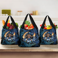 Samoa Siva Afi Grocery Bag Fireknife Fire Dance Pacific Tribal Motif LT9 3-pack One Size Blue - Polynesian Pride