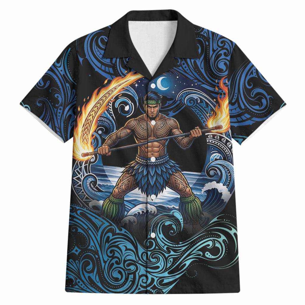 Samoa Siva Afi Hawaiian Shirt Fireknife Fire Dance Pacific Tribal Motif LT9 Blue - Polynesian Pride