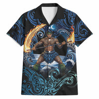 Samoa Siva Afi Hawaiian Shirt Fireknife Fire Dance Pacific Tribal Motif LT9 Blue - Polynesian Pride