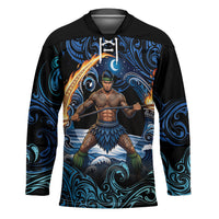 Samoa Siva Afi Hockey Jersey Fireknife Fire Dance Pacific Tribal Motif LT9 Unisex Blue - Polynesian Pride