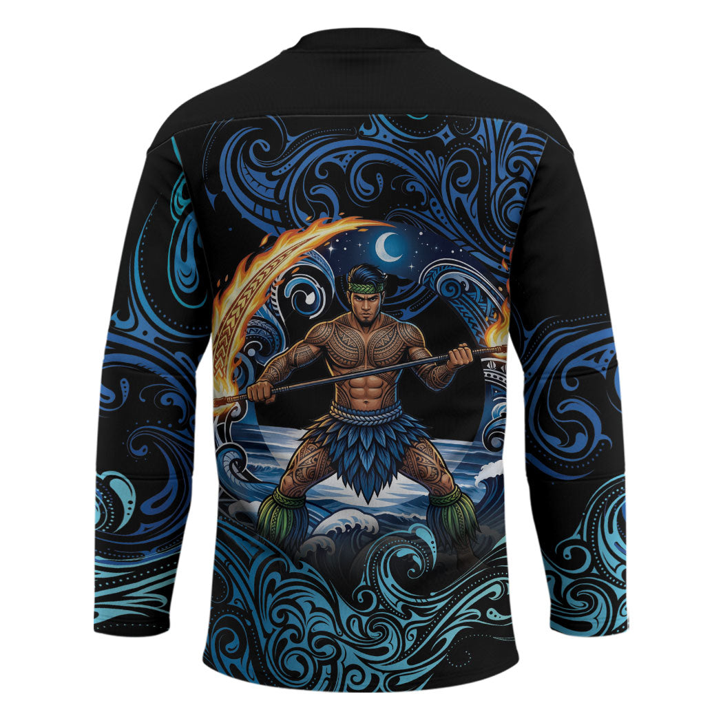 Samoa Siva Afi Hockey Jersey Fireknife Fire Dance Pacific Tribal Motif LT9 - Polynesian Pride