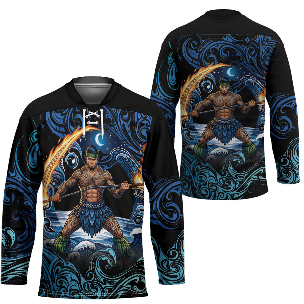 Samoa Siva Afi Hockey Jersey Fireknife Fire Dance Pacific Tribal Motif LT9 - Polynesian Pride