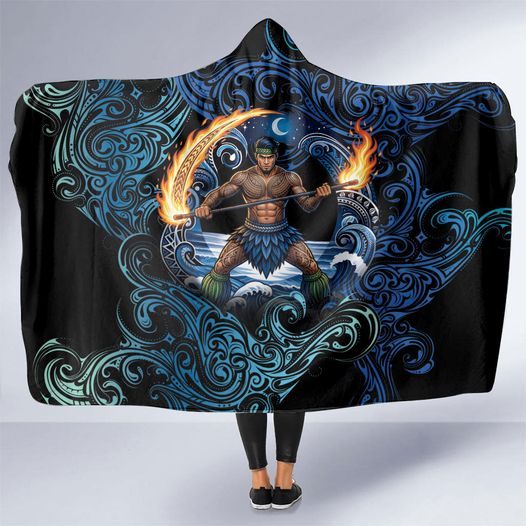 Samoa Siva Afi Hooded Blanket Fireknife Fire Dance Pacific Tribal Motif LT9 One Size Blue - Polynesian Pride
