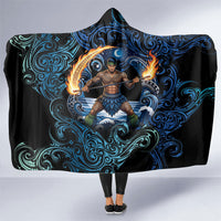 Samoa Siva Afi Hooded Blanket Fireknife Fire Dance Pacific Tribal Motif LT9 One Size Blue - Polynesian Pride