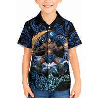 Samoa Siva Afi Kid Hawaiian Shirt Fireknife Fire Dance Pacific Tribal Motif LT9 Kid Blue - Polynesian Pride
