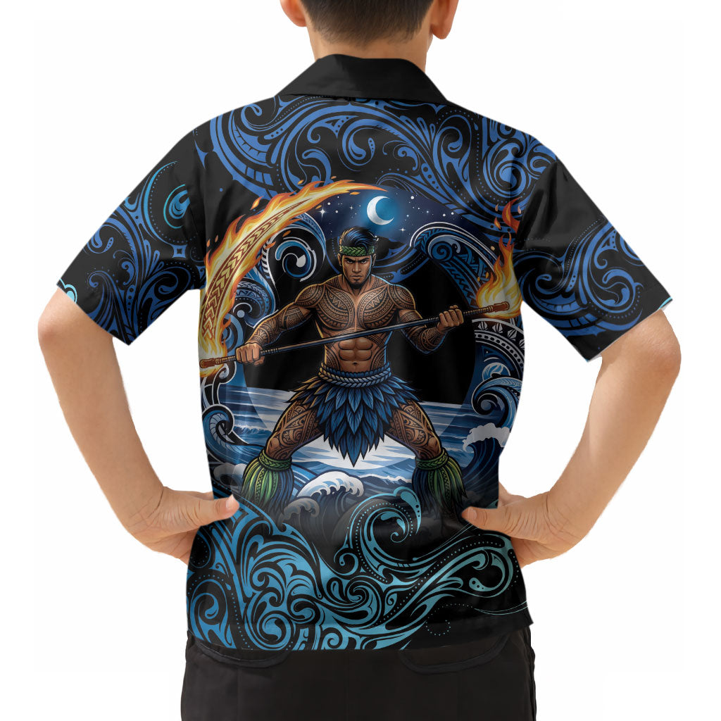 Samoa Siva Afi Kid Hawaiian Shirt Fireknife Fire Dance Pacific Tribal Motif LT9 - Polynesian Pride