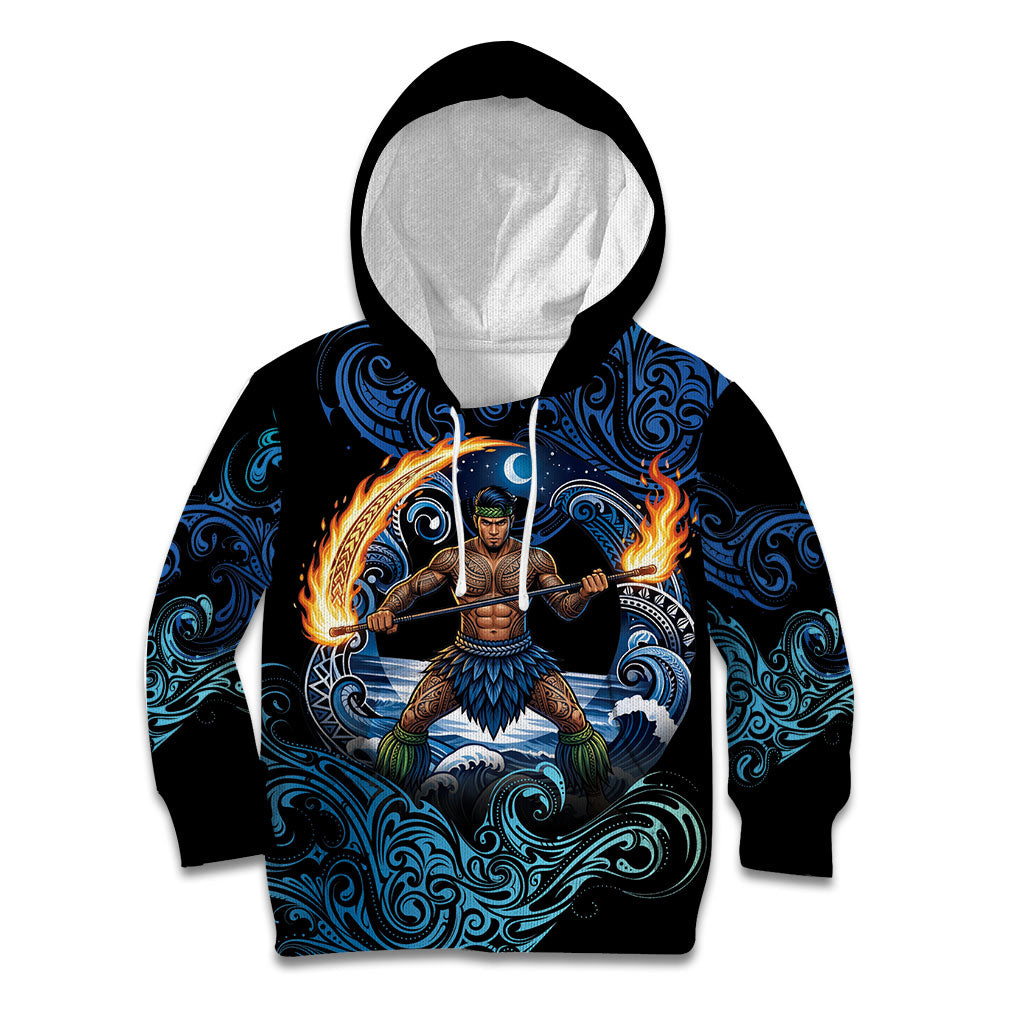 Samoa Siva Afi Kid Hoodie Fireknife Fire Dance Pacific Tribal Motif LT9 Hoodie Blue - Polynesian Pride