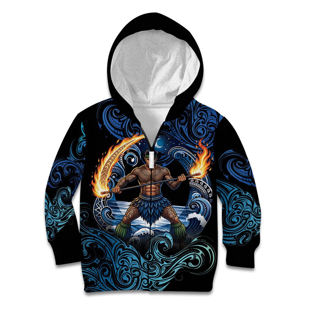 Samoa Siva Afi Kid Hoodie Fireknife Fire Dance Pacific Tribal Motif LT9 Zip Hoodie Blue - Polynesian Pride