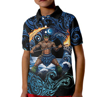 Samoa Siva Afi Kid Polo Shirt Fireknife Fire Dance Pacific Tribal Motif LT9 Kid Blue - Polynesian Pride