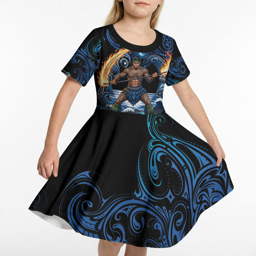 Samoa Siva Afi Kid Short Sleeve Dress Fireknife Fire Dance Pacific Tribal Motif LT9 - Polynesian Pride