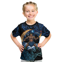 Samoa Siva Afi Kid T Shirt Fireknife Fire Dance Pacific Tribal Motif LT9 Blue - Polynesian Pride