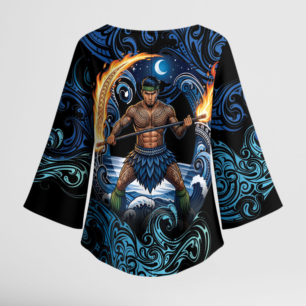 Samoa Siva Afi Kimono Sleeve Blouse Fireknife Fire Dance Pacific Tribal Motif LT9 - Polynesian Pride