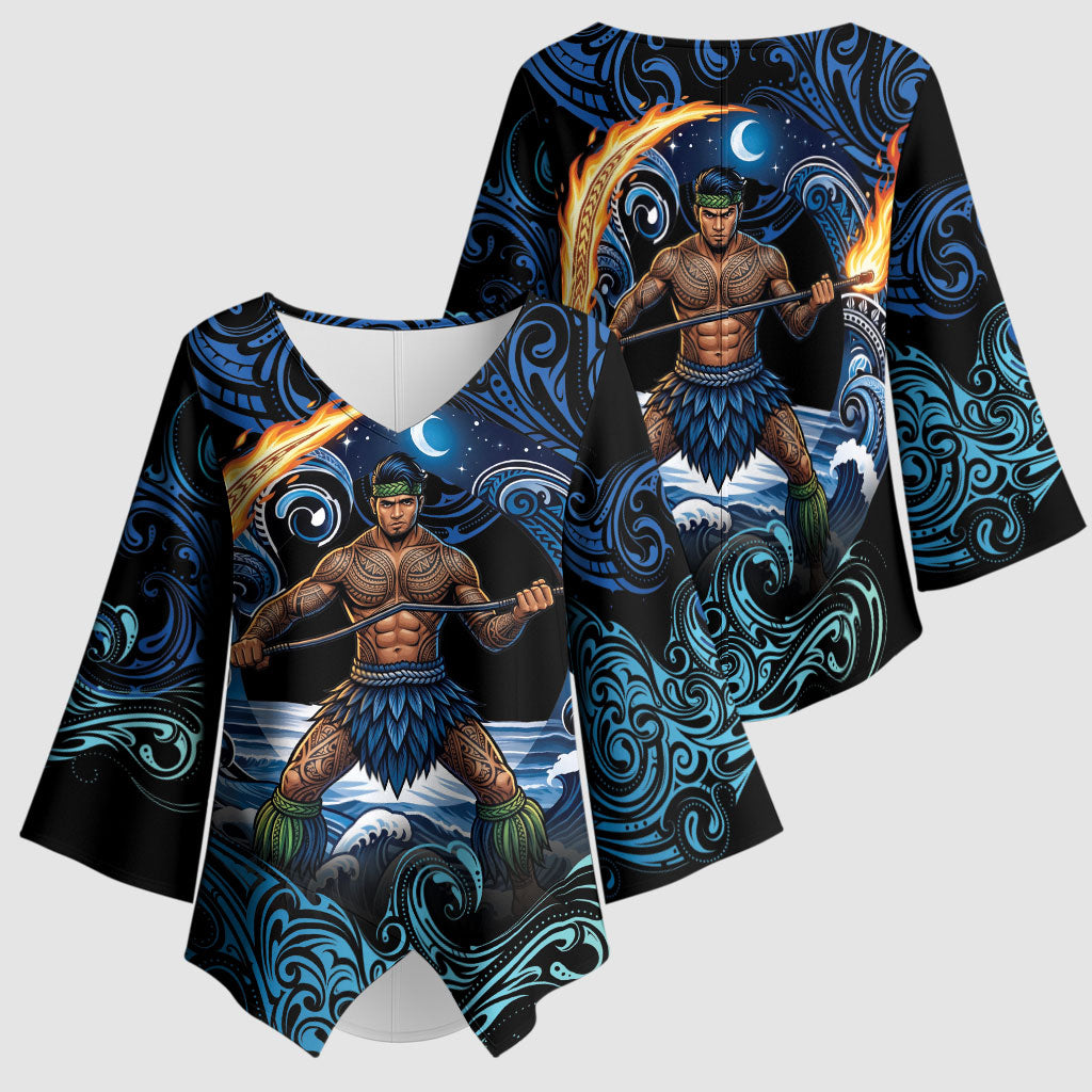 Samoa Siva Afi Kimono Sleeve Blouse Fireknife Fire Dance Pacific Tribal Motif LT9 - Polynesian Pride