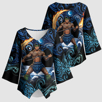 Samoa Siva Afi Kimono Sleeve Blouse Fireknife Fire Dance Pacific Tribal Motif LT9 - Polynesian Pride